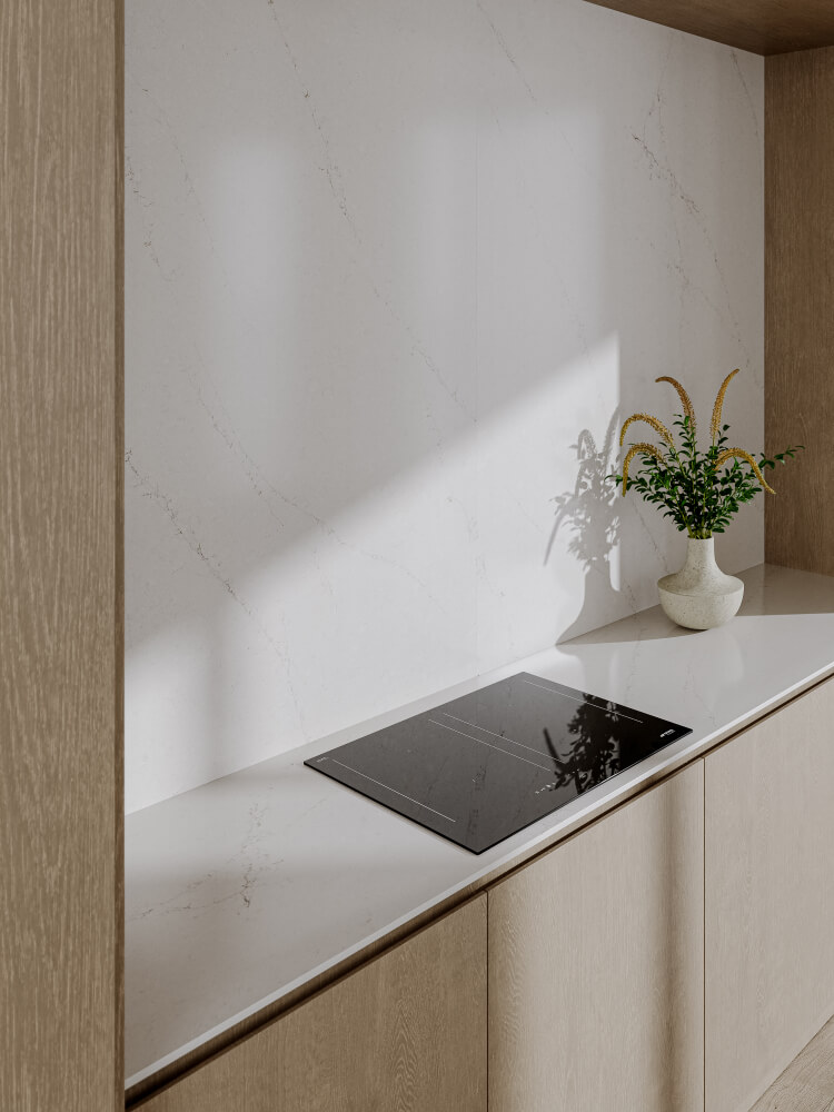 Blat kuchenny z konglomeratu Technistone Mistral White, wykonany na wymiar, beżowy – matowy