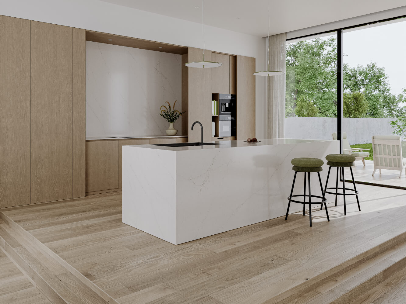 Blat kuchenny z konglomeratu Technistone Mistral White, wykonany na wymiar, beżowy – matowy