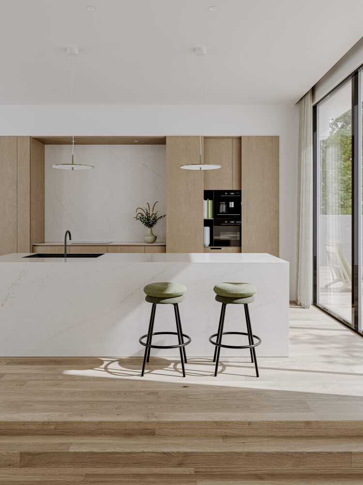 Blat kuchenny z konglomeratu Technistone Mistral White, wykonany na wymiar, beżowy – matowy