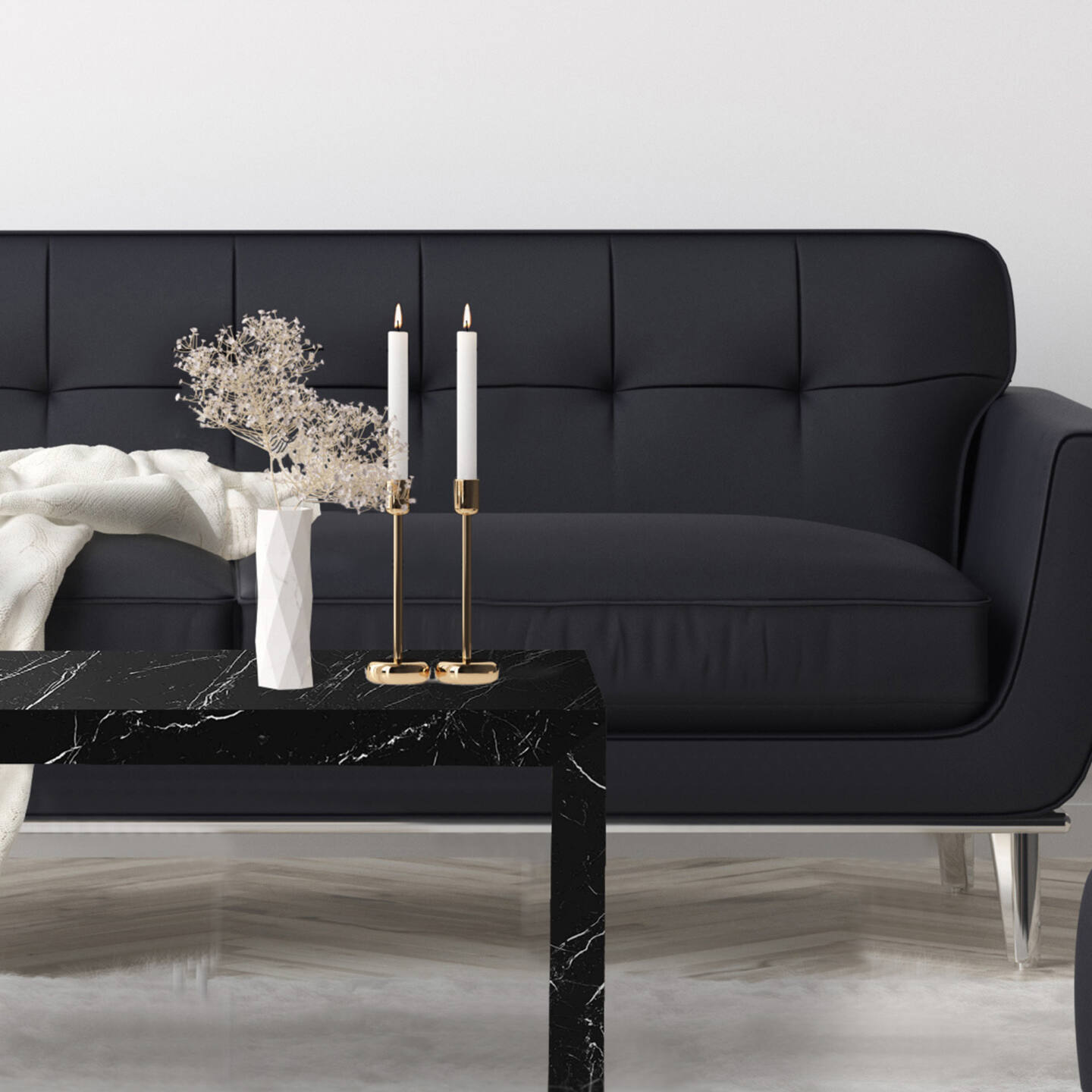 Stół Franko Pina ze spieku kwarcowego Franko Nero Marquina, 80×45