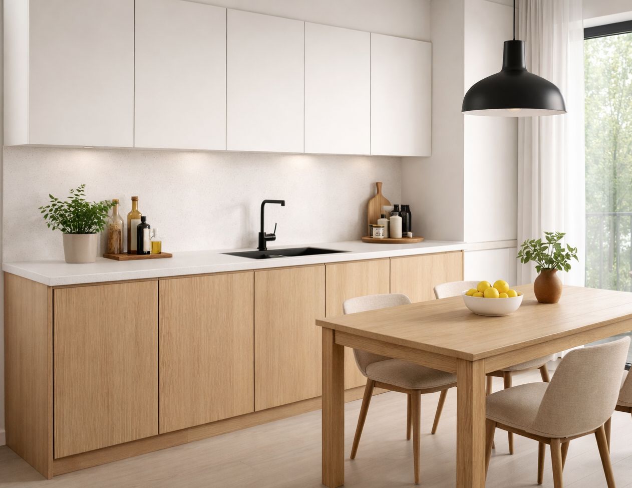 Blat kuchenny z konglomeratu wykonany na wymiar, biały – Caesarstone Snow – polerowany
