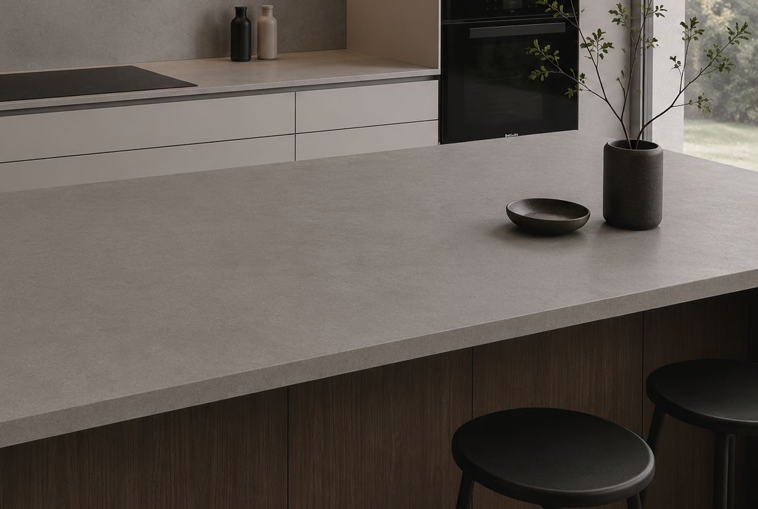 Blat kuchenny z konglomeratu wykonany na wymiar, szary – Caesarstone Sleek Concrete – matowy